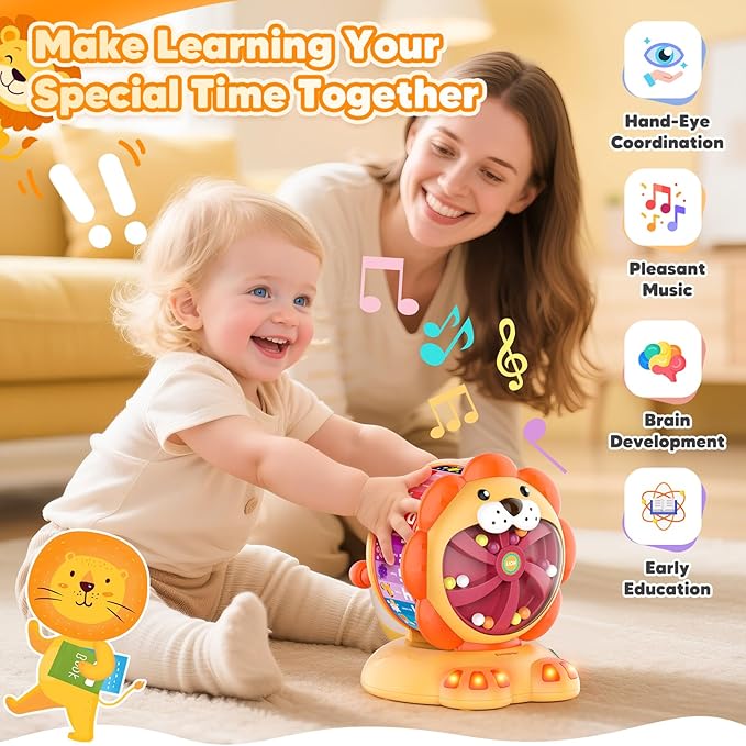 Alphabet Learning Toys for Toddlers 1-2 Year Old, Lion Spin and Sing ABC Letter Interactive Toys with Lights Sound, Musical Educational Toys for Boys Girls Kids, First Christmas Birthday Gift