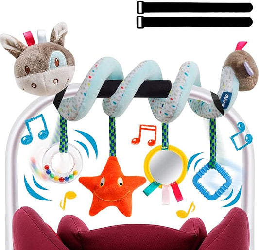 GKDOMS Baby Car Seat Toys Activity Stroller Toy for Boys Girls 0 3 6 9 10 12 Months, Spiral Hanging Plush Toys, Baby Shower Thank You Gifts