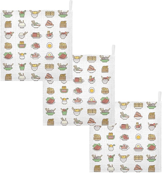 vvfelixl Asian Food Icons Baby Burp Cloths Baby Muslin Washcloths for Boys Girls Cotton Babys Face Towel for Newborn Soft 11.8 X 11.8 in, 5 Pack