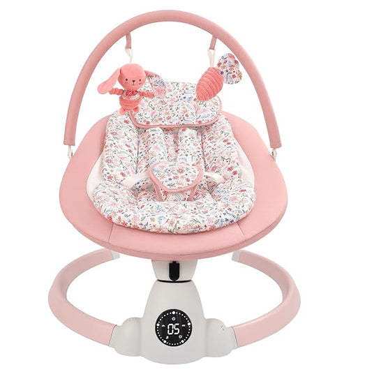 Baby Swing for Infants, Electric Baby Swing with Bluetooth, Portable Infant Swing with 5 Speeds, 10 Lullabies, 5-Point Harness & Remote Control, for Newborns Infants Indoor Outdoor Use (Floral)