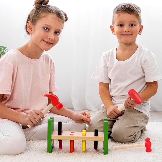 3pcs Wooden Mallet Toy Hammer Simulation Wooden Hammers Small Plastic Toddler Fake Hammer Portable Maintenance Kids Tools Toys Pretend for Boys Girls
