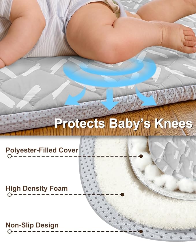 Foam Baby Play Mat 50x50, Removable and Machine Washable Cover, Thicken Cushioning Playmat and Perfect for Playpen, Non-Slip Bottom, Easy to Clean for Infants, Toddlers & Babies(Lines)