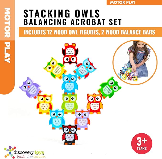 Discovery Toys Stacking Owls Wood Balancing Acrobat Set | Kid-Powered Learning | STEM Toy Early Childhood Development 3 Years and Up
