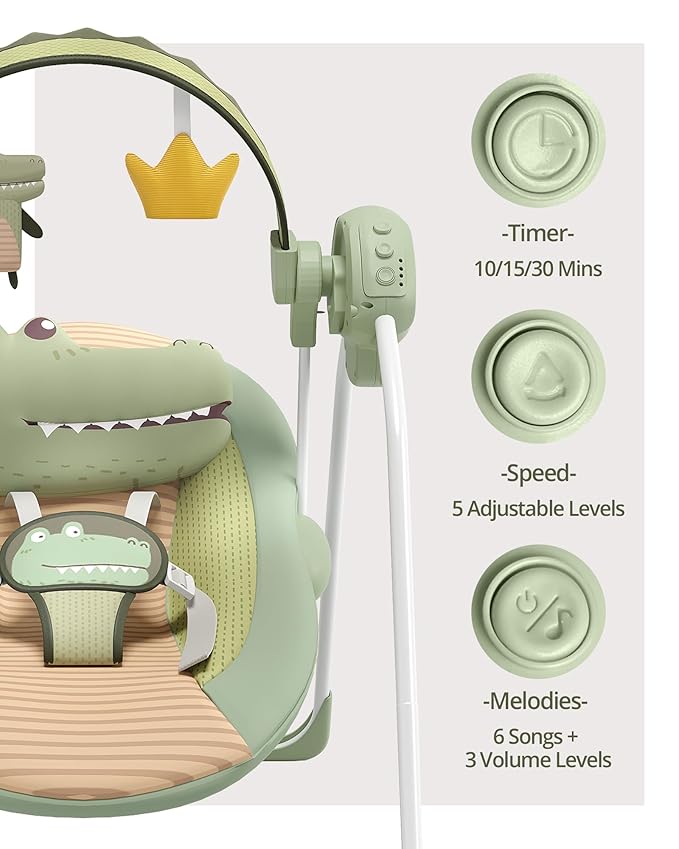 Baby Swings for Infants, Portable Baby Swing with Adaptable Speed, Music and Timer, Infant Swing for Babies 0-9 Months 6-20 lbs, Indoor/Outdoor Use
