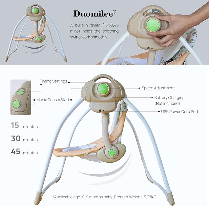 Baby Swings for Infants, Baby Swing Newborn, Baby Swing with Intelligent Music Vibration Box, Infant Swing Load Resistance: 6-25 lb, Applicable Object: 0-9 Months