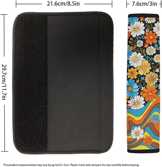 UNICEU Retro Groovy Flower Auto Seat Belt Pads Set of 2, 70S Car Accessory Decoraion Colorful Swirl Wavy Shoulder Seatbelt Pads Cushion Universal Fit Most Vehicle SUV Truck