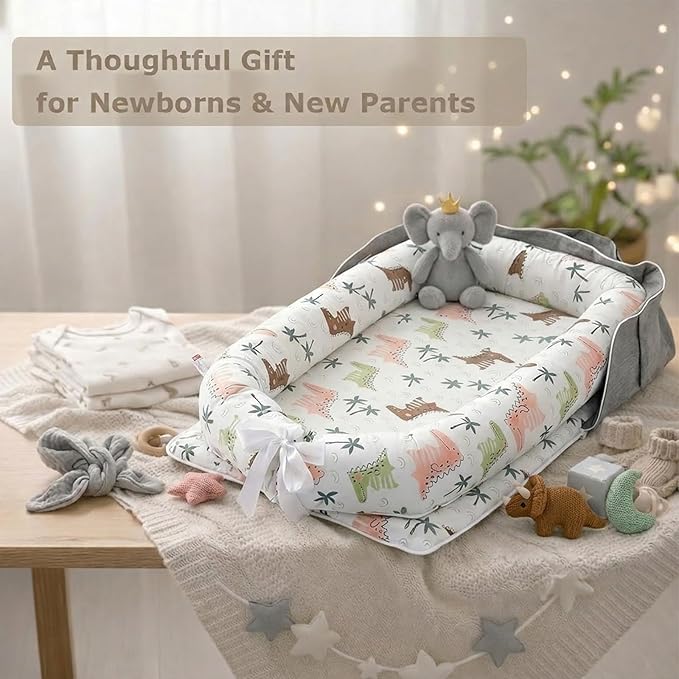 Baby Lounger for Newborn Portable Bag,Baby Lounger Play Mat Awake-Time,Newborn Babies Essentials Gifts 0-24 Months Home Travel(Crocodile Jungle)