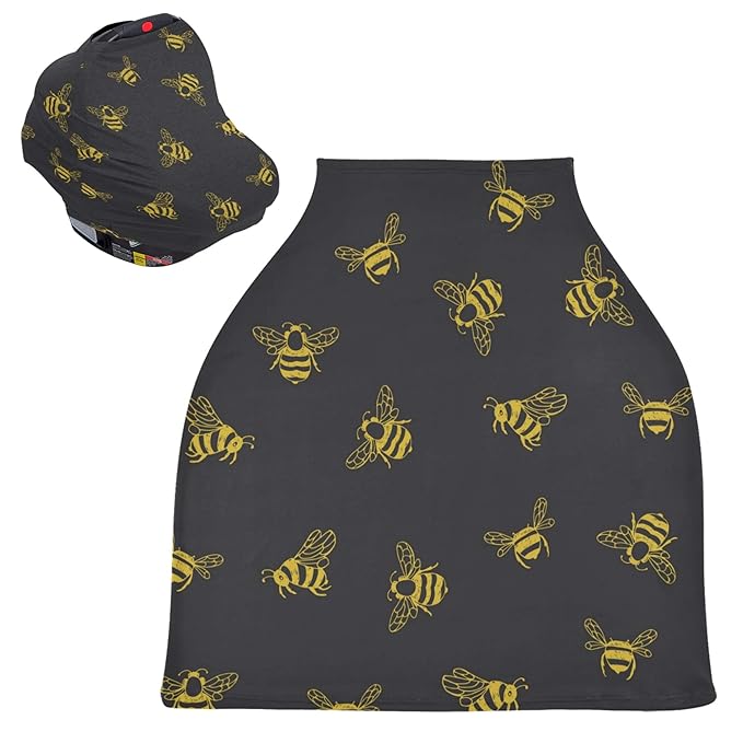 Cartoon Bee Insect Doodle Pattern Stretchy Baby Car Seat Cover Infant Canopy Nursing Covers Breastfeeding Cover Breathable Windproof Winter Scarf for Boys Girls
