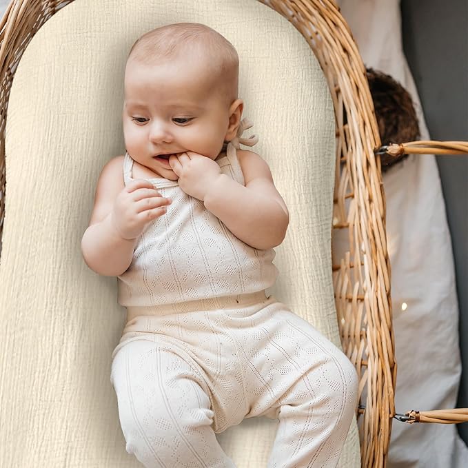 Hooyax Muslin Baby Lounger Cover 2 Pack - 100% Breathable Cotton Soft Infant Lounger Covers, Fits Most Standard Newborn Loungers & Pillows (Brown, Wheat)