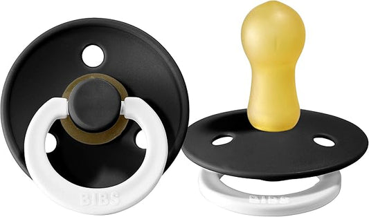 Bibs Pacifiers Color Collection, Set of 2 BPA-Free Latex Pacifiers Made in Europe, Round Nipple Baby Pacifier.
