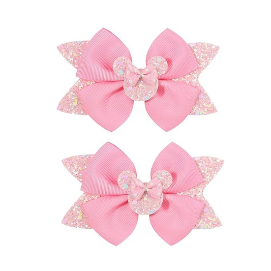 4.5 Inch Cute Mouse Ears Sequins Bows Hair Clips For Baby Girls, Toddler, Kids and Young Women Birthday Party Wedding Christmas Occasions Set of 2 (B- Pink)