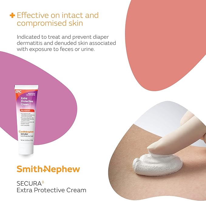 Smith+Nephew SECURA Extra Protective Cream (EPC) Tube, Diaper Rash Cream for Adults, Incontinence Skin Protectant, 3.25 Ounces White