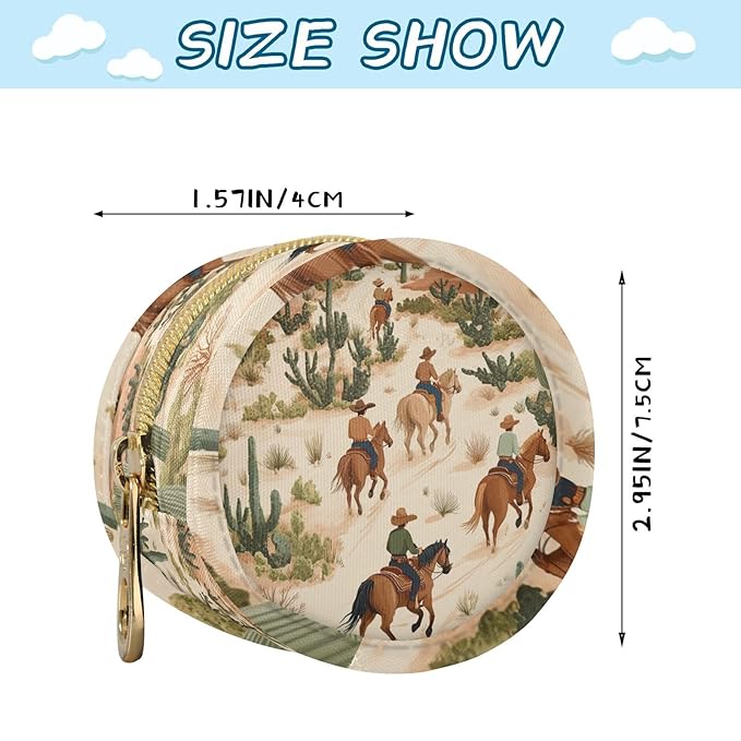 Pacifier Holder with Clip Pacifier Case for Diaper Bag Round Baby Pacifier Pouch Box Bag Portable Cowboys Horses Cactus Desert Beige