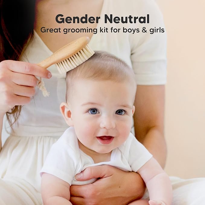 Wooden Baby Hair Brush for Toddler Girls, Boys - Cradle Cap Brush for Babies, Soft Goat Bristles, Perfect Gentle Scalp Newborn Comb for Infant, Girls, Boys, Bath Essentials(Walnut, Petite)