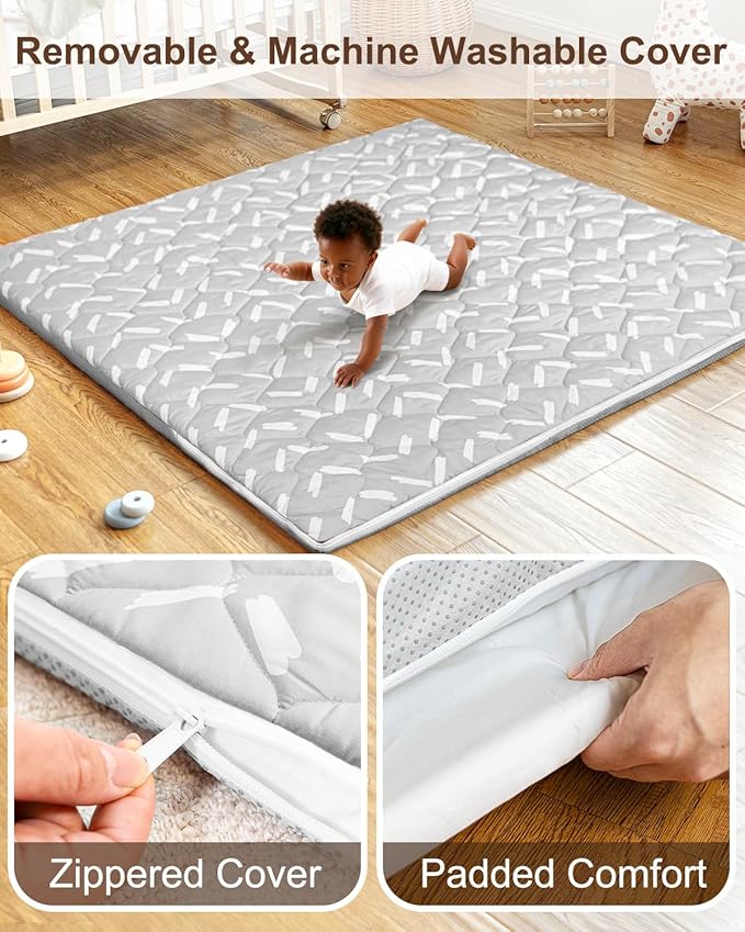 Foam Baby Play Mat 50x50, Removable and Machine Washable Cover, Thicken Cushioning Playmat and Perfect for Playpen, Non-Slip Bottom, Easy to Clean for Infants, Toddlers & Babies(Lines)