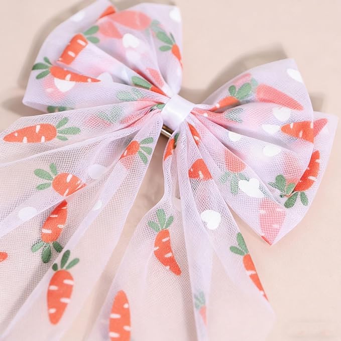 Easter Hair Bow for Girls - Large Tulle Carrot Bow Hair Clip with Long Tail, Cute Carrot Hair Accessory Alligator Clip for Women Toddlers, Easter Spring Party Barrette Hair Decoration