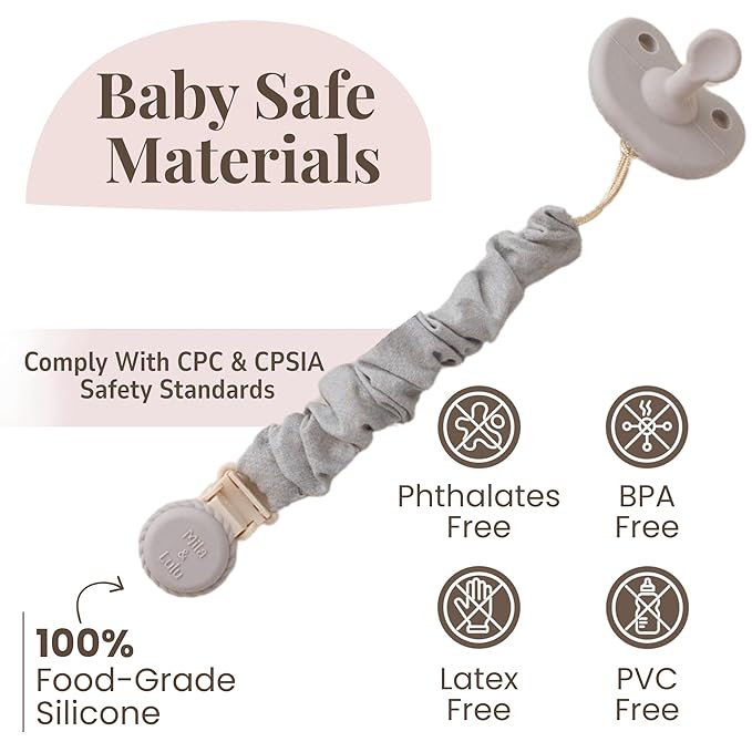 Muslin Cotton - Metal-Free Pacifier Clips, Lightweight and Secure Pacifier Holder for Babies (Cloud Rêve) - Mila & Lulu