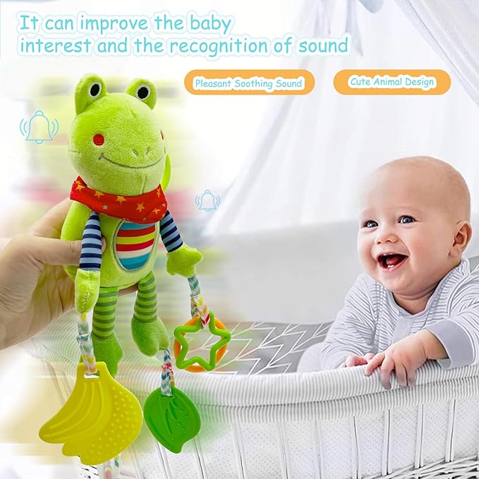 Baby Hanging Toys, Plush Animal Stuffed Sensory Toys for Carseat Stroller Car Seat Crib Play Gym, Baby Toys for 0 3 6 9 12 Months, Baby Boys and Girls Gift (Frog)