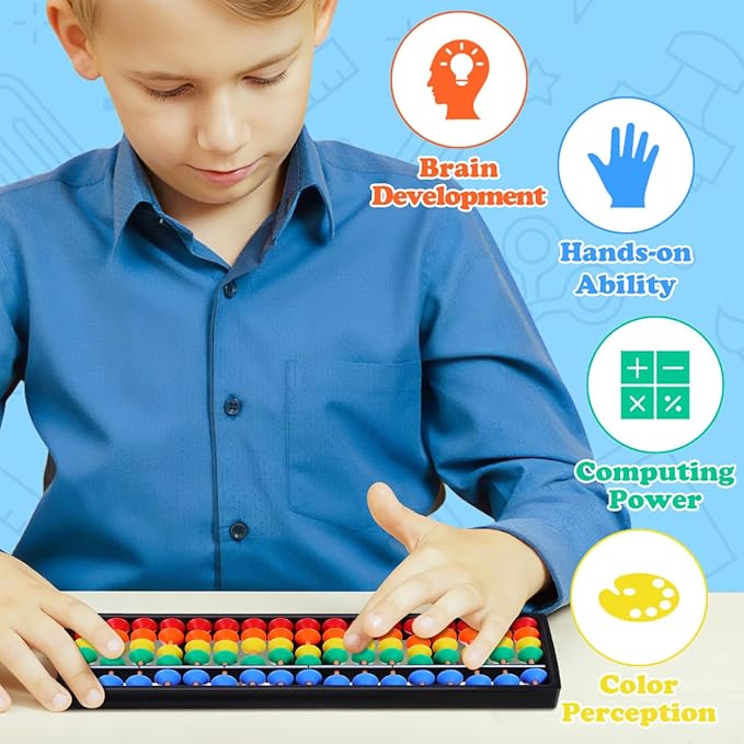 Alipis Arithmetic Abacus Math Counting Toy 17 Digits Rods with Colorful Beads, Chinese Abacus Mathematics Learning Aid Tool