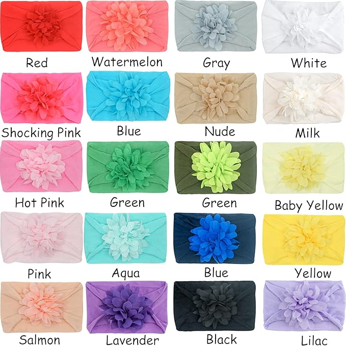 CÉLLOT 18Pcs Baby Girls Headbands Tulle Hair Bows Head Wraps 3inch Chiffon Flowers Bows Soft Stretchy Turban Headbands for Newborn Infant Girls and Toddlers