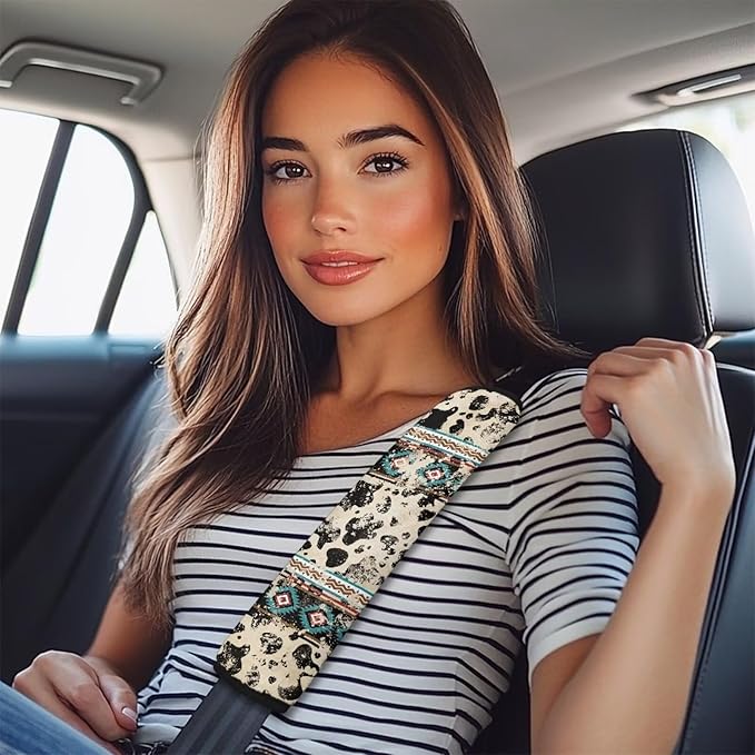 Seat Belt Cover Pad 2 Packs Seatbelt Shoulder Pad Retro Cow Print Non Slip Seat Neck Strap Covers for Cars Trucks Vans for Husband Brothers