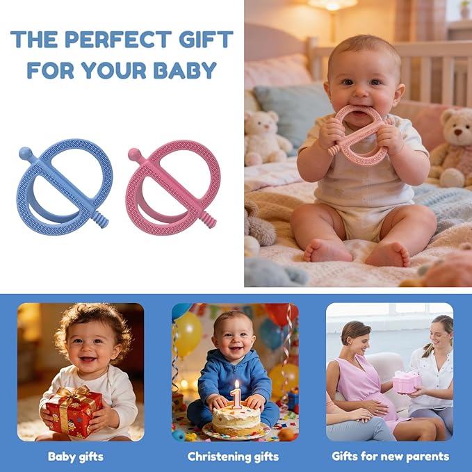 3 Pack Baby Teething Toys - Silicone Baby No-Drop Sensory Teether Toy Wrist Hand Teethers for Teething Relief, Food-Grade Newborn Essentials Chew Toys for Sucking Needs 0-12 Months