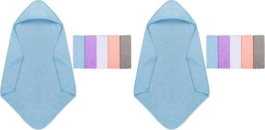 Orighty Baby Hooded Towel with Five Washcloths, 28 x 28 Inch Super Soft Bath Towel with Hood for Babies, Infant, Newborn Essential - Ideal Baby Stuff Registry for Boys and Girls (Blue) (Pack of 2)