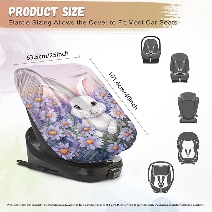 XYZCANDO Rabbit Print Car Seat Protector for Child Car Seat Cute Infant Car Seat Cover Dustproof Car Seat Sun Protection for UV Rays Protective Baby Car Seat Shade Cover Gift for Birthday