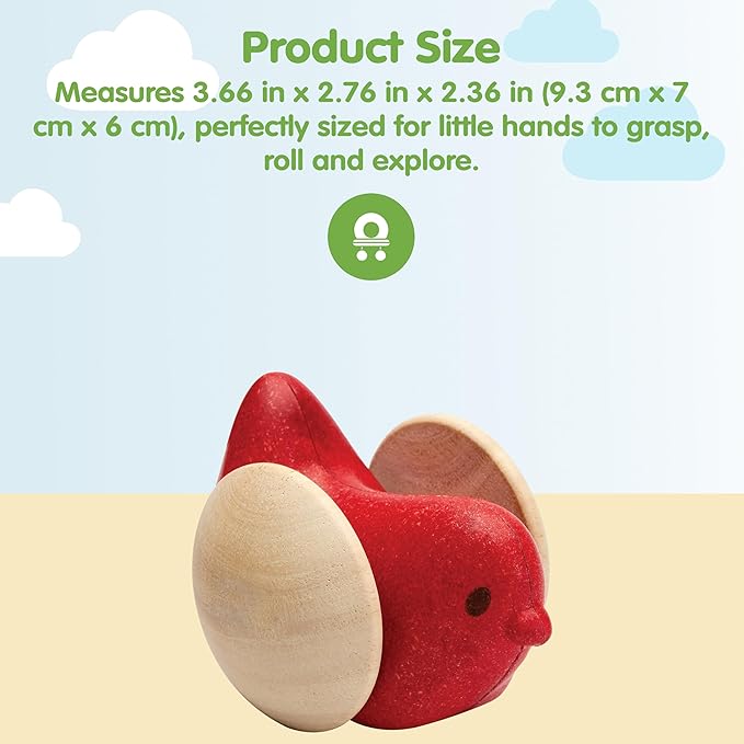 PlanToys® Wooden Bird Roller Toy | Montessori Inspired Rolling Toy for Crawling, Visual Tracking & Motor Skill Development | Eco Friendly Push & Chase Activity for Babies