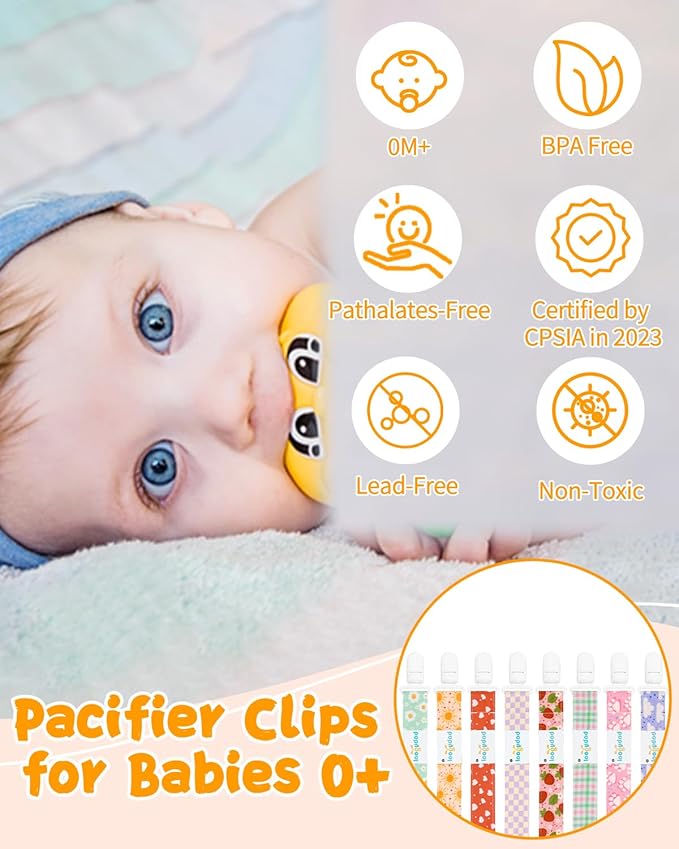 babygoal Plaid Pacifier Clips, 6 Pack Binky Paci Holder Leashes Fits for Most Baby Pacifiers and Binkies