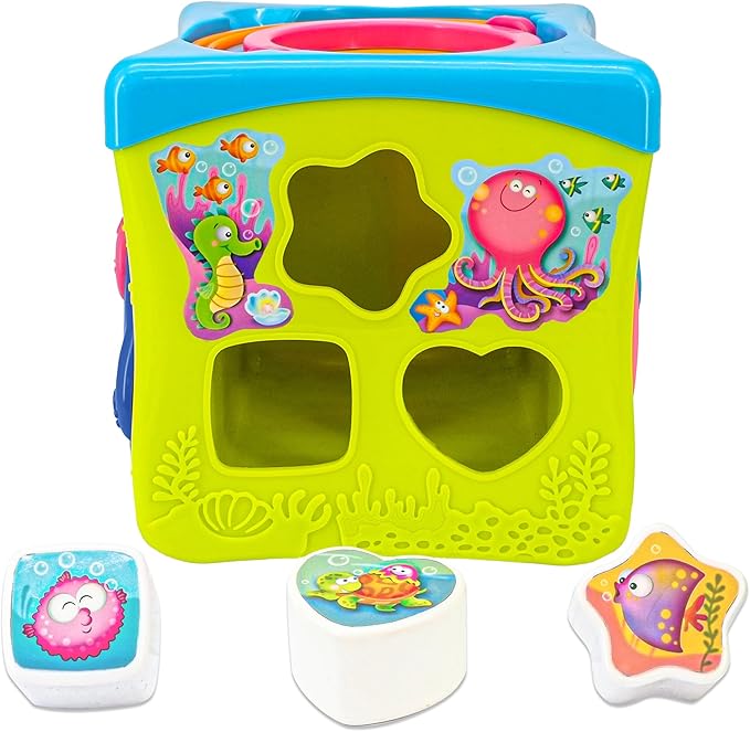 Kiddieland Light & Sound Activity Cube for Toddlers – Musical Piano Keys, Animal Shape Sorter, 6 Sides of Play, Interactive Sensory Toy with Handle, Ages 1 2 3