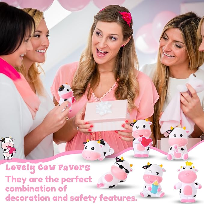 Jenaai 24 Pcs Cute Rubber Cows Bulk Squeak Floating Cow for Kids Bath Toys Rubber Animals Swimming Shower Bathtub Toy Favors for Party Baby Shower Dashboard Decor Carnival Gift