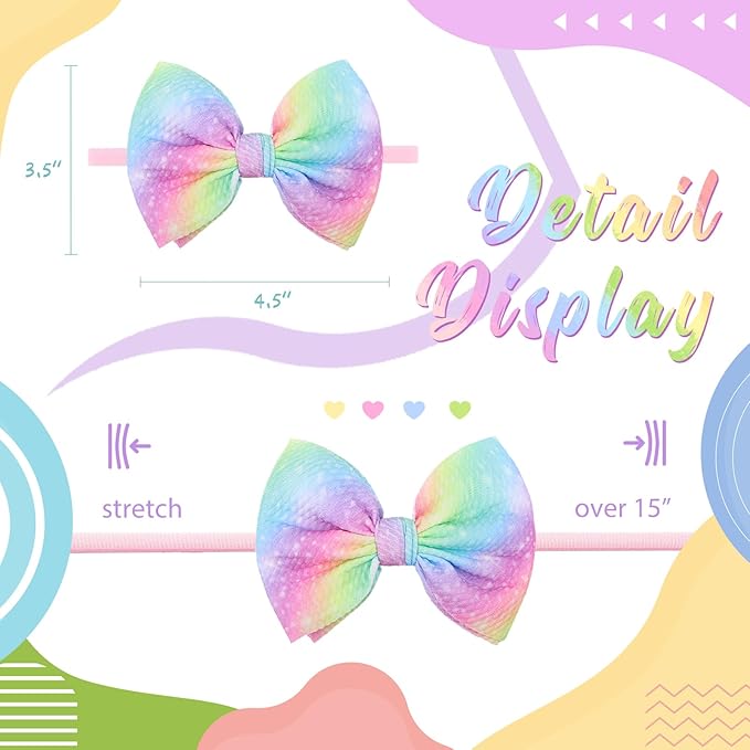 Rainbow Hair Bows for Baby Girls Dreamy Hair Accessories Violet Headbands for Newborn Infant Toddler Babies Outfits Accessory Hair Bands