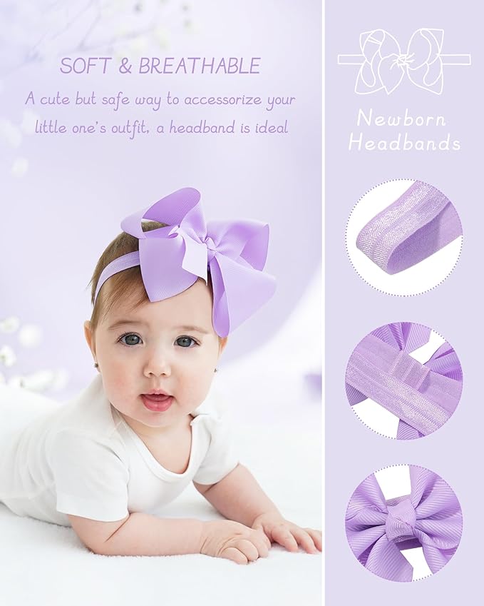 jollybows 20pcs Baby Girls Grosgrain Ribbon Hair Bows Headbands 6" Elastic Hair Band Hair Accessories for Infants Newborn (Multicoloured 6“ Bows Elastic Headband)