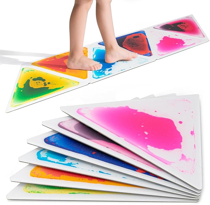 LONGKING 6-Sheet Liquid Triangle Sensory Tiles, Colorful Floor Tile for Play Centers, Playroom, Lava Tiles, 12.7" x 14.7"