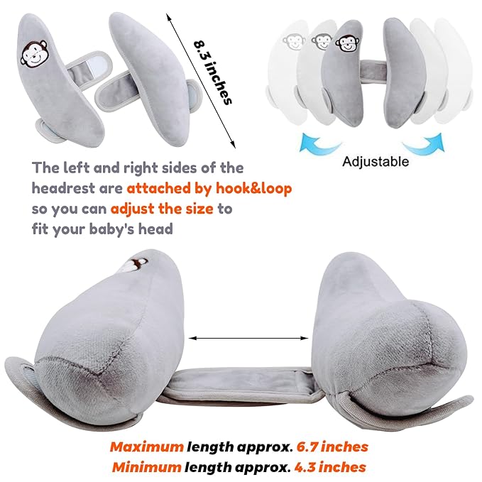 Adjustable Baby Travel Pillow Cushion for Car Seat,Infant Head Neck Support,Headrest for Stroller,Baby Neck Pillows for Pushchair, U-Shape Head Support Pillow for Infants,Grey