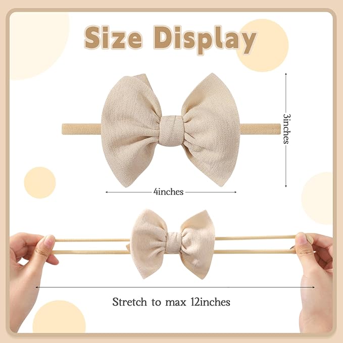 yoyokid 3PCS 4" Baby Girls Bow Headband, Elastic Nylon Hairbands Soft Baby Hairbands with Bows Hair Accessories for Newborn Infant Toddler, Beige Black White