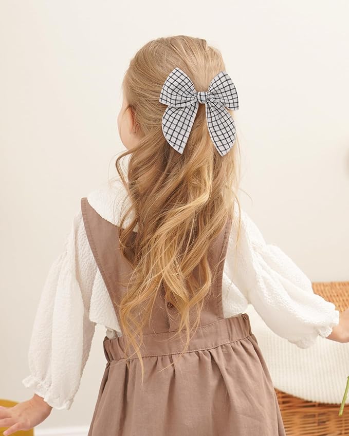 doboi 8PCS Baby Girls Hair Clips Fable Hair Bows Cotton Linen Bows for Girls Hair Accessories for Baby Girl Toddlers Kids-Grid