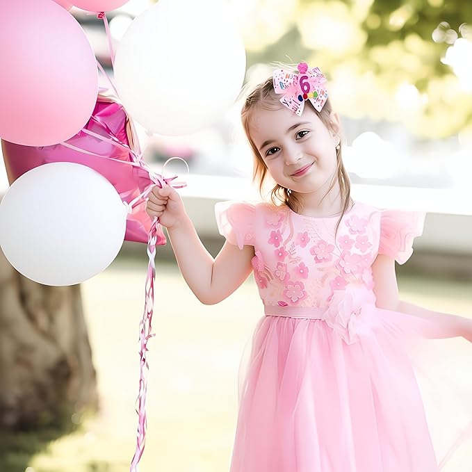 Birthday Hair Bow for Baby Girls 1 2 3 4 5 6 Years Sprinkle Decorations Party Hair Accessories for Six 6th Birthday Glitter Confetti Ice Cream