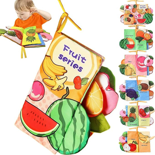 Baby Crinkle Books 0-6-12 Months, Infant Soft Cloth Tummy Time Toy for Babies 0-1-2-3-4-5-7-8-9-12-18 Month Old, Newborn Girl Boy Gift Touch Feel Sensory Fruit Theme Book Travel Stroller Toys