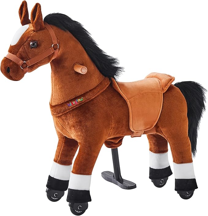 Ride on Horse Toy for Kids Riding Horse Pony Rider Mechanical Cycle Walking Action Plush Animal for 3 to 4 Years, No Battery or Electricity,Max Load 132 LBS, Small Size