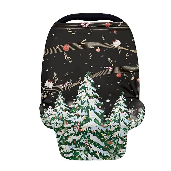 Christmas Car Seat Canopy for Babies Stretchy Nursing Cover Christmas Decoration Muti Use Cover for Shopping Cart,Car Seat,High Chair,Stroller, Xmas Tree Print