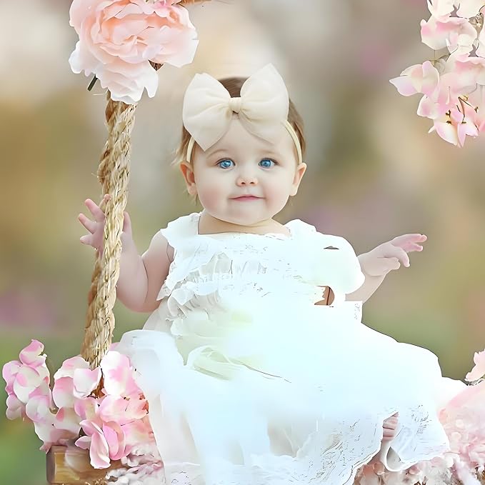 4 Pcs 4.5’’ Organza Lace Bow for Baby Girls Orange Headbands Blue Mesh Hair Bows Baby Shower Gifts for Newborn Infant Toddler Girl