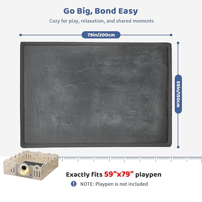 1.3" Thick Large Baby Play Mat 79"x59" - Non-Slip Memory Foam Crawling Mat for Tummy Time, Playpen, Nursery, Living Room, Dark Gray