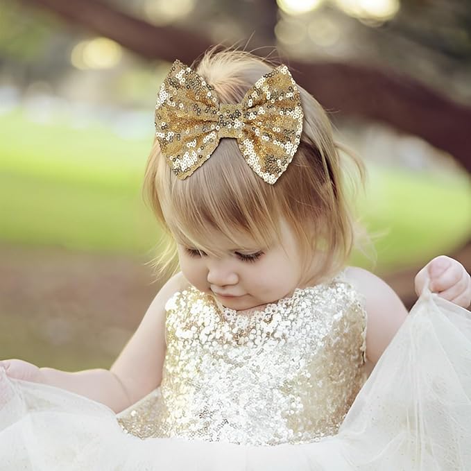5 Inch Hair Bows for Girls Large Bows Alligator Hair Clip Sparkly Glitter Sequin Hair Bows Hair Accessories for Kids Toddler Children Gift Pink Gold
