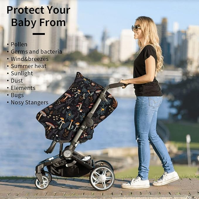 Mushroom Baby Car Seat Covers Canopy Covers Baby Multi-Use Car Seat Canopy Carrier Cover, Breathable Breastfeeding Cover Boys & Girls