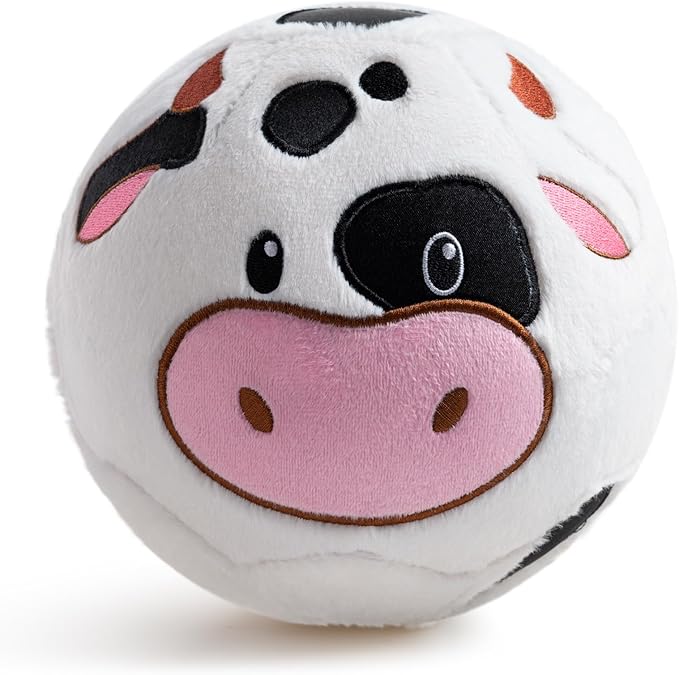 VangeBow Silent Indoor Soccer Balls for Toddlers 1-3, Inflatable Soft Plush Baby Toddler Soccer Ball Toys Gifts for Kid 3-5 Year Old Boy Girl First Birthday Gift (Cow, Pump Include)