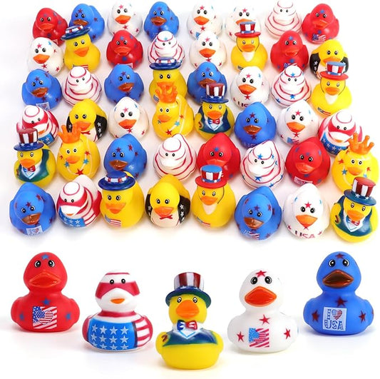 48 Pcs 2 Inch Patriotic Rubber Ducks, 4th of July Bulk Rubber Ducks Bath Toys for Kids, Independence Day Decorations for Gifts Jeep Gift Baby Shower Party Favors Decor Supplies