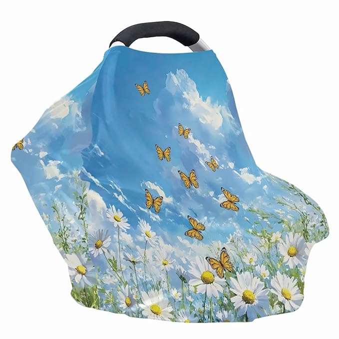 AFPANQZ Butterfly Flower Nursing Covers for Newborns Baby Car Seat Covers for Baby Girls, All Season Baby Carseat Canopy Cover Ups Breastfeeding Scarves Breathable Baby Shower s