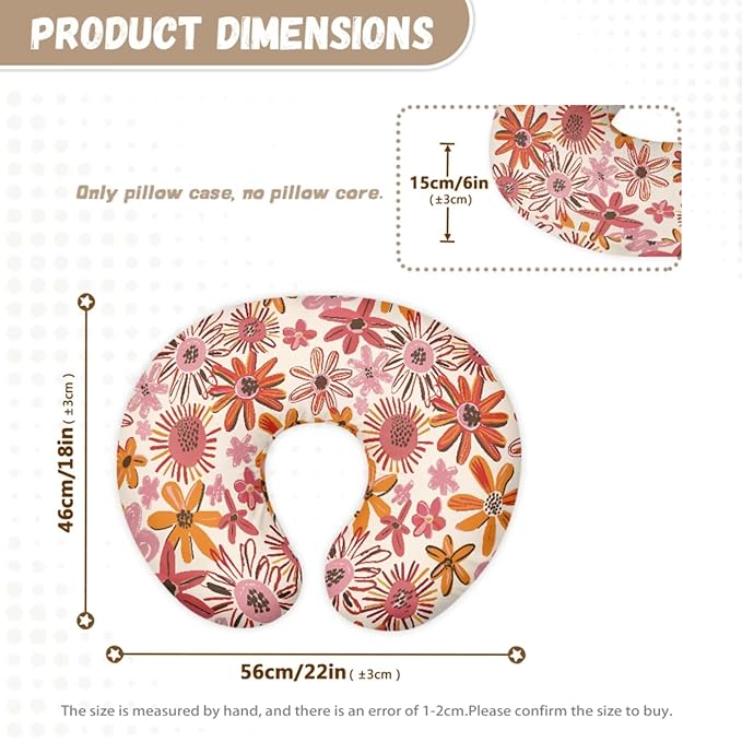 Hippie Floral Blossoms Car Seat Cover and U Shaped Pillow Cover Set of 2 Piece Strechy 5-in-1 Adjustable Car Canopy Breastfeeding Covers Nursery Breathable Nursing Cover-Up